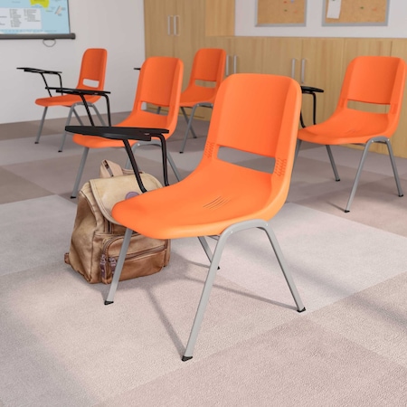 Flash Furniture Orange Ergonomic Shell Chair with Right Handed Flip-Up Tablet Arm RUT-EO1-OR-RTAB-GG